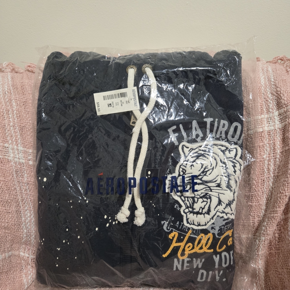 NWT Vintage Aeropostale Sweatshirt Mens L Blue Full Zip Hooded Embroidered